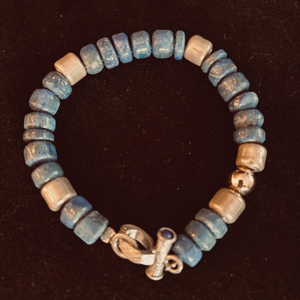 Artisan Silver and Lapis Lazuli Beaded Toggle Bracelet